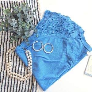 🆕 NWT Crochet Sleeve Knit Top Periwinkle SZ XXL